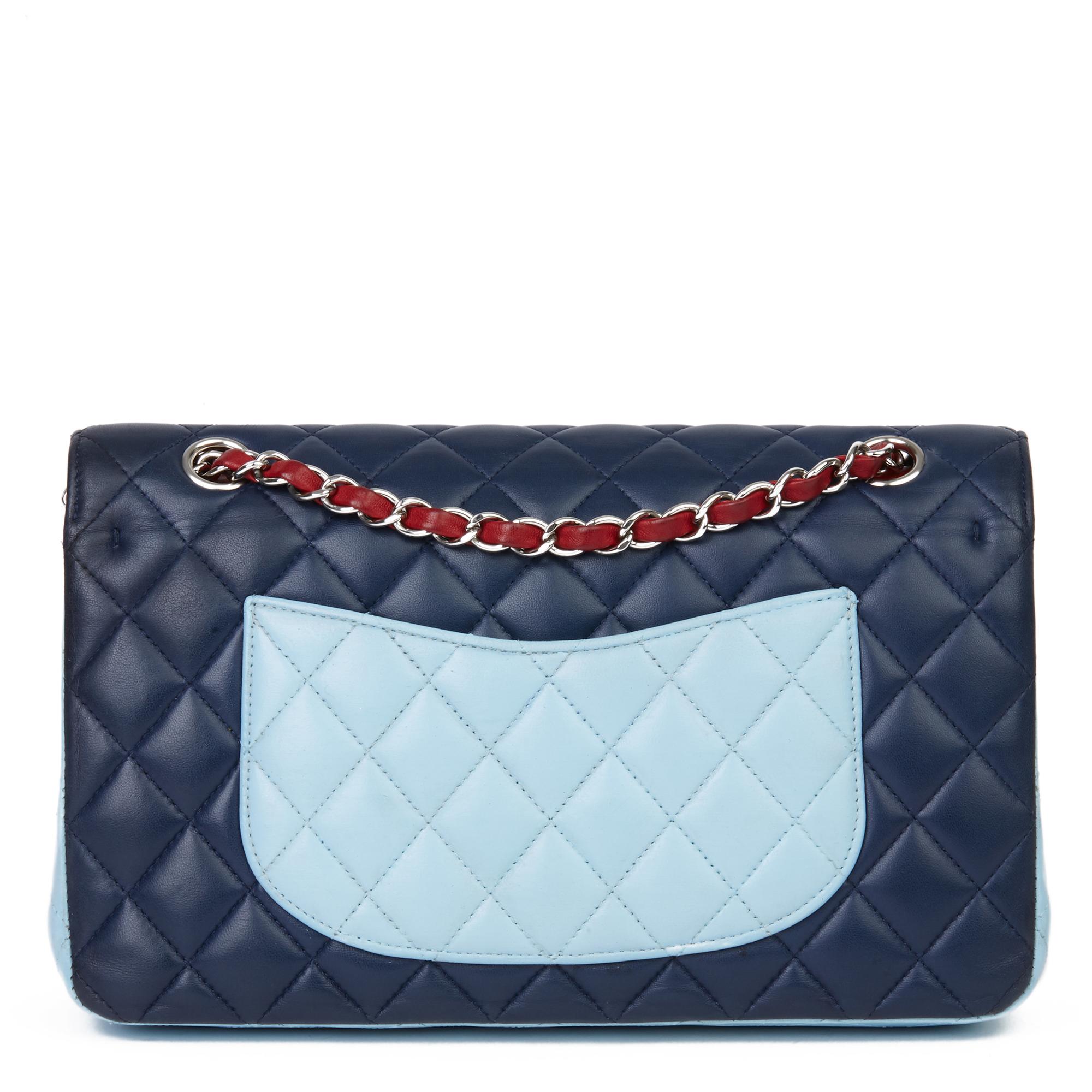 2016 Chanel Red, Navy & Light Blue Lambskin Medium Classic Double Flap Bag  1