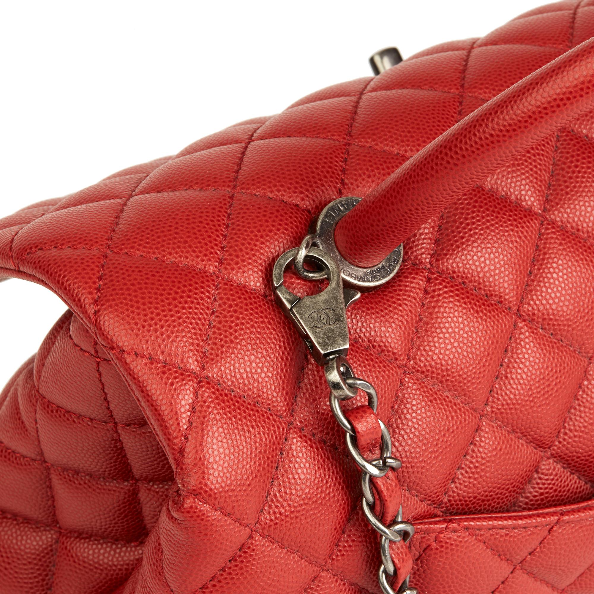 Women's 2016 Chanel Red Quilted Caviar Leather Medium Coco Handle