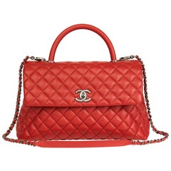 2016 Chanel Red Quilted Caviar Leather Medium Coco Handle