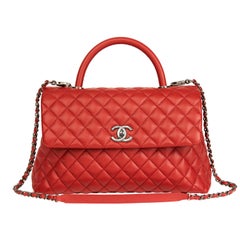 2016 Chanel Red Quilted Caviar Leather Medium Coco Handle (en anglais)