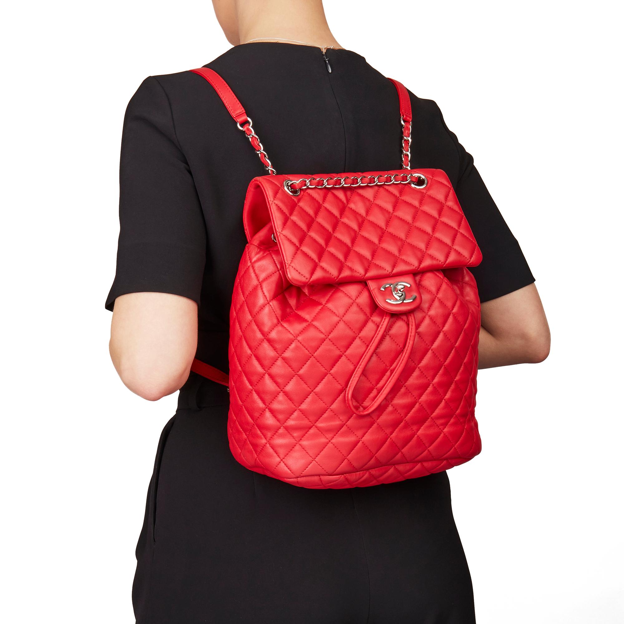 CHANEL
Red Quilted Lambskin Large Urban Spirit Backpack 

Xupes Reference: HB3071
Serial Number: 22272865
Age (Circa): 2016
Accompanied By: Chanel Dust Bag 
Authenticity Details: Serial Sticker (Made in Italy) 
Gender: Ladies
Type: Backpack,