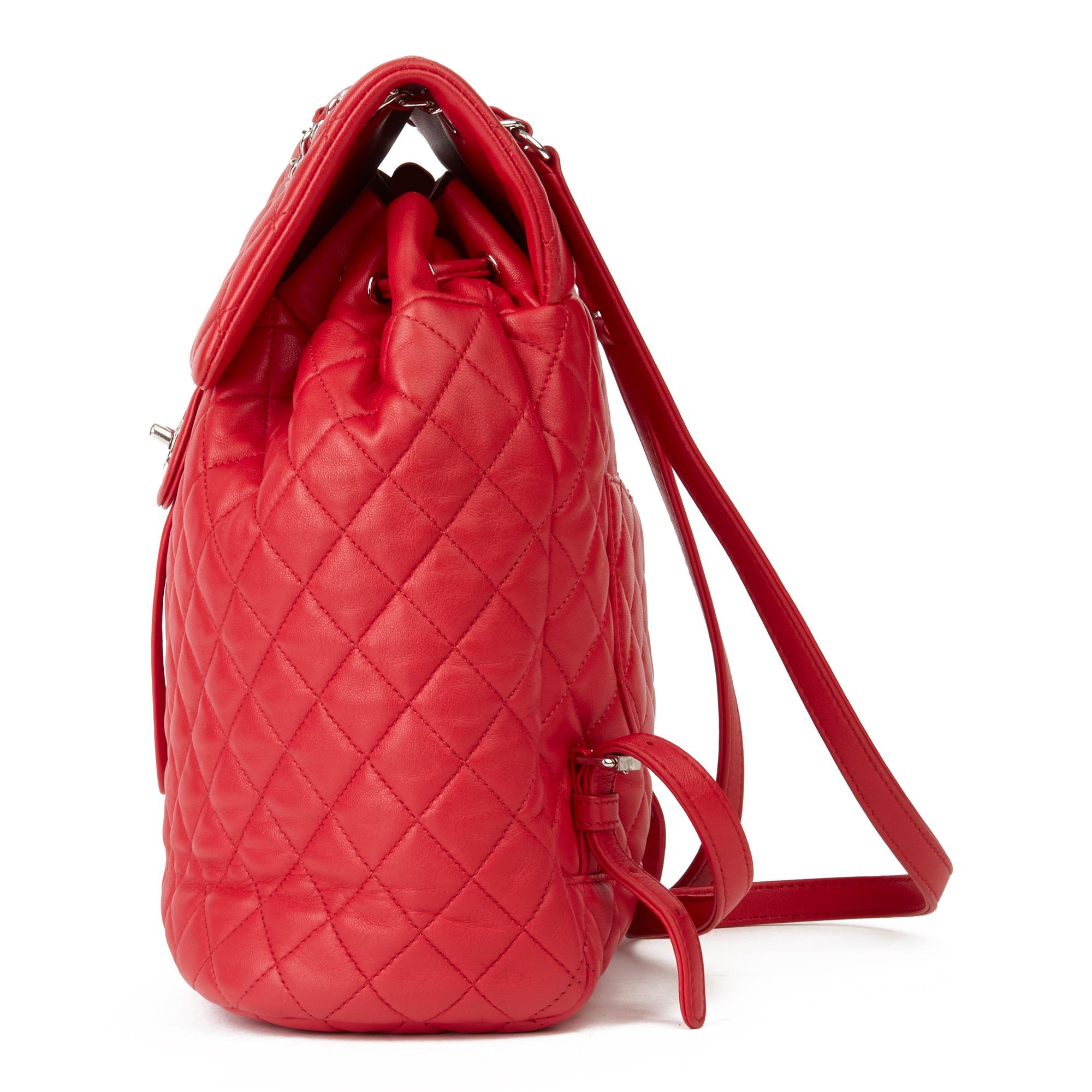 Women's 2016 Chanel Red Quilted Lambskin Large Urban Spirit Backpack 