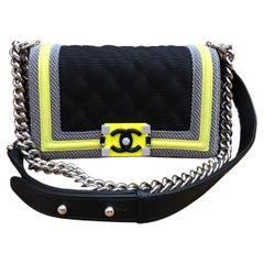 2016 CHANEL Tri-Color Neon Nylon Small Boy Bag Black Green