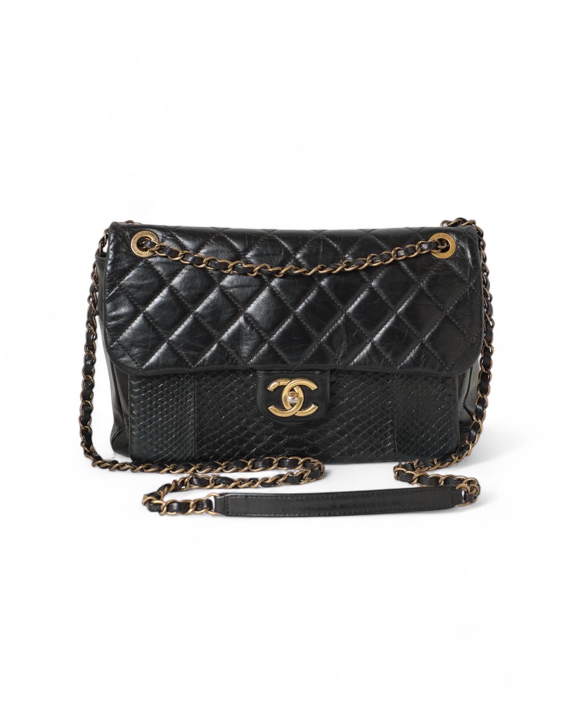 chanel black python bag