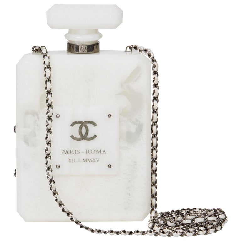 2016 Chanel White Marble Plexiglass Paris-Rome Perfume Bottle Bag For Sale  at 1stDibs | chanel perfume bag, white perfume bottle, chanel bottle bag