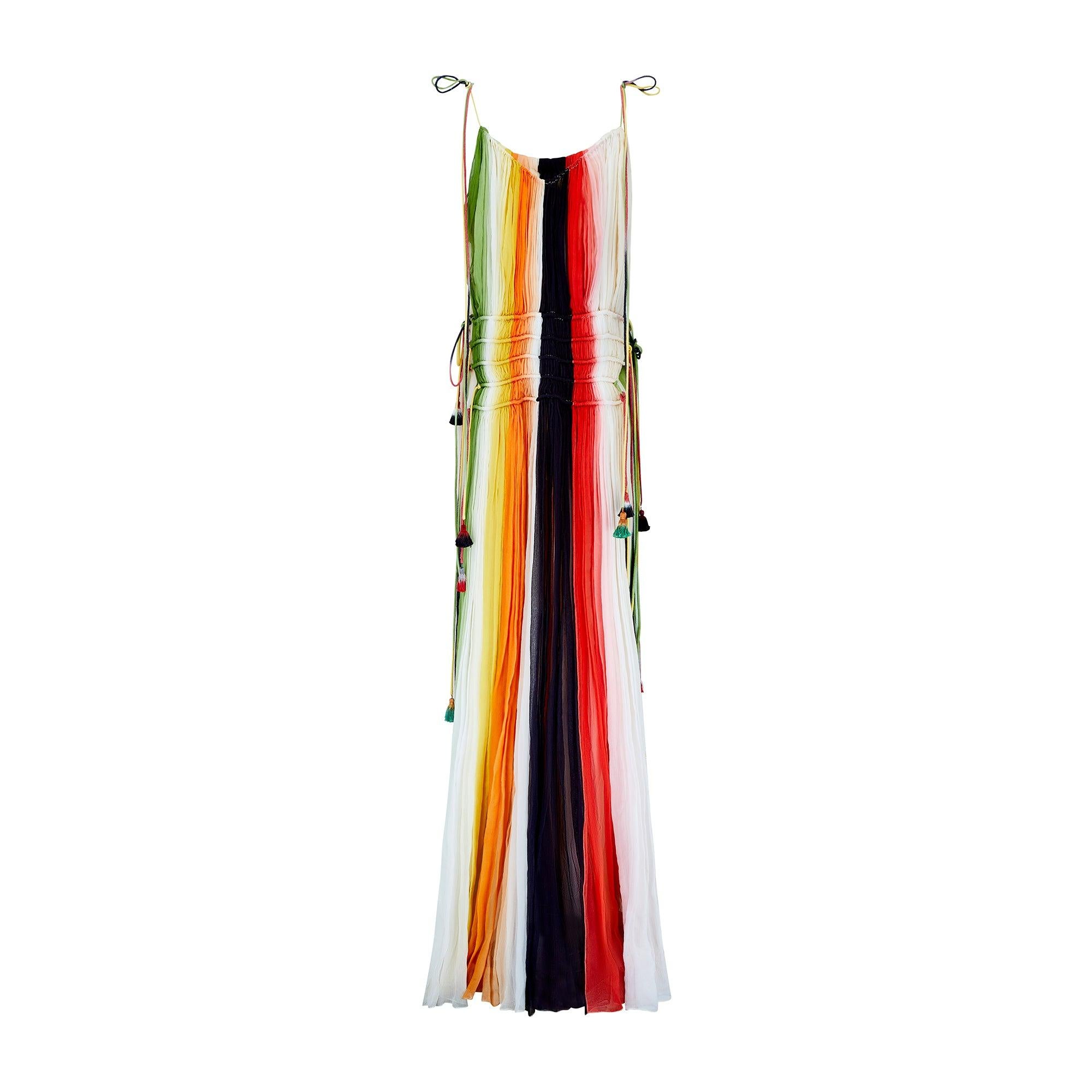 Beige 2016 Chloe Runway Documented Robe longue en mousseline arc-en-ciel en vente