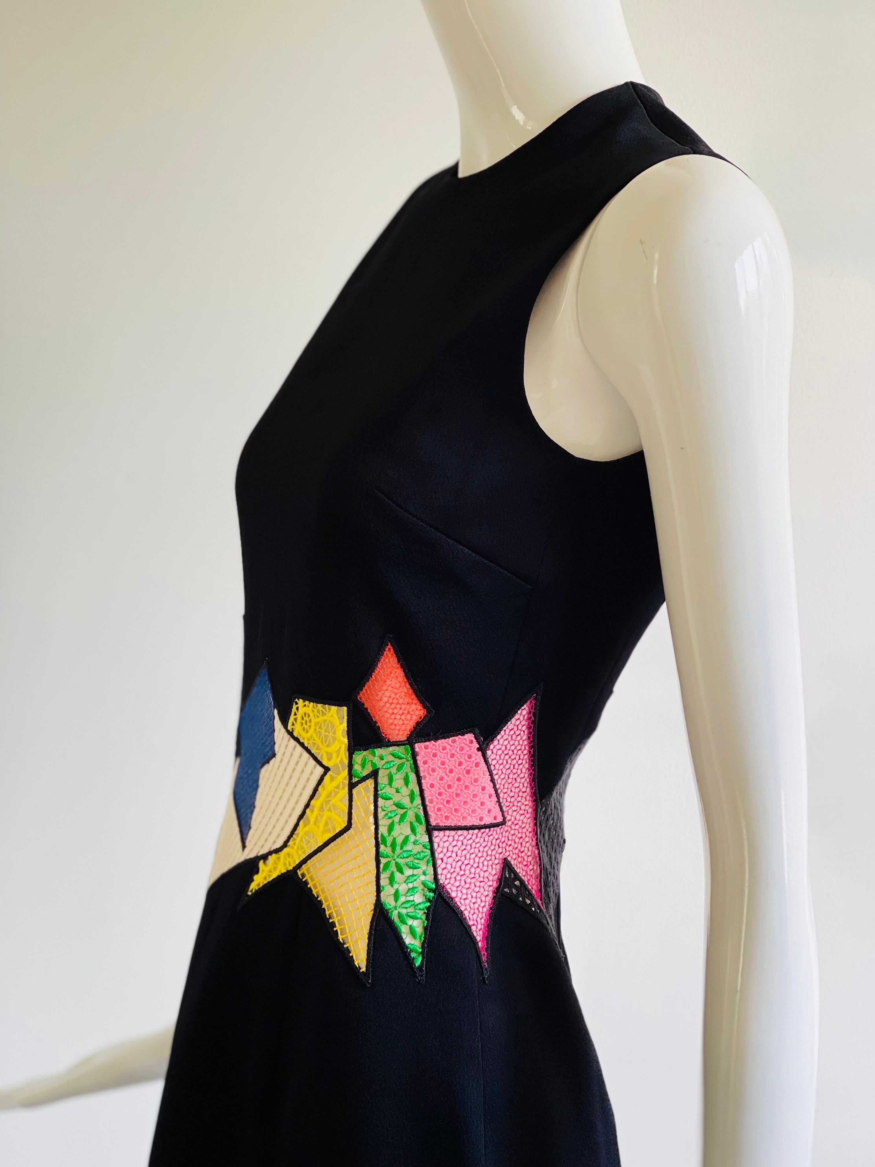 Black 2016 Christopher Kane Geometric Lace Patchwork Mini Dress For Sale