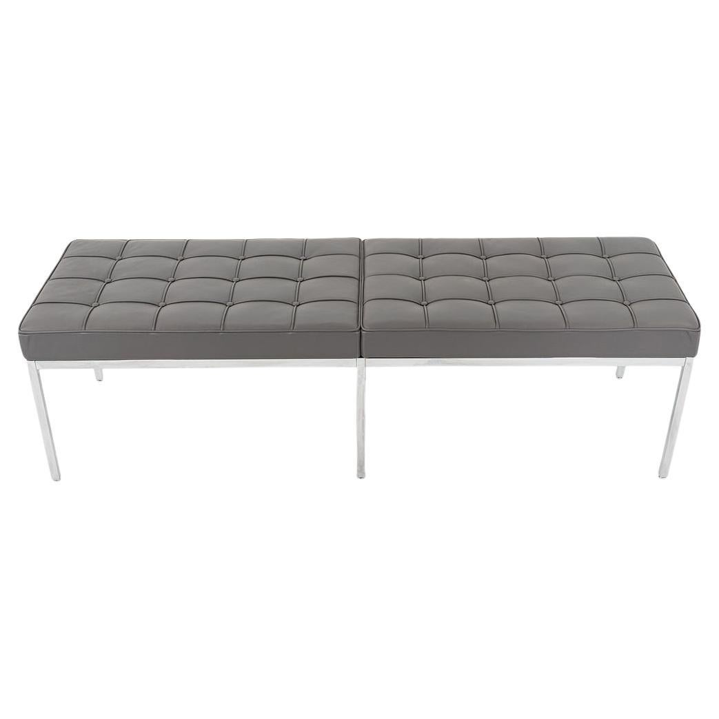 2016 Florence Knoll Three Seat Bench in Grey Leather and Chrome 2x Available