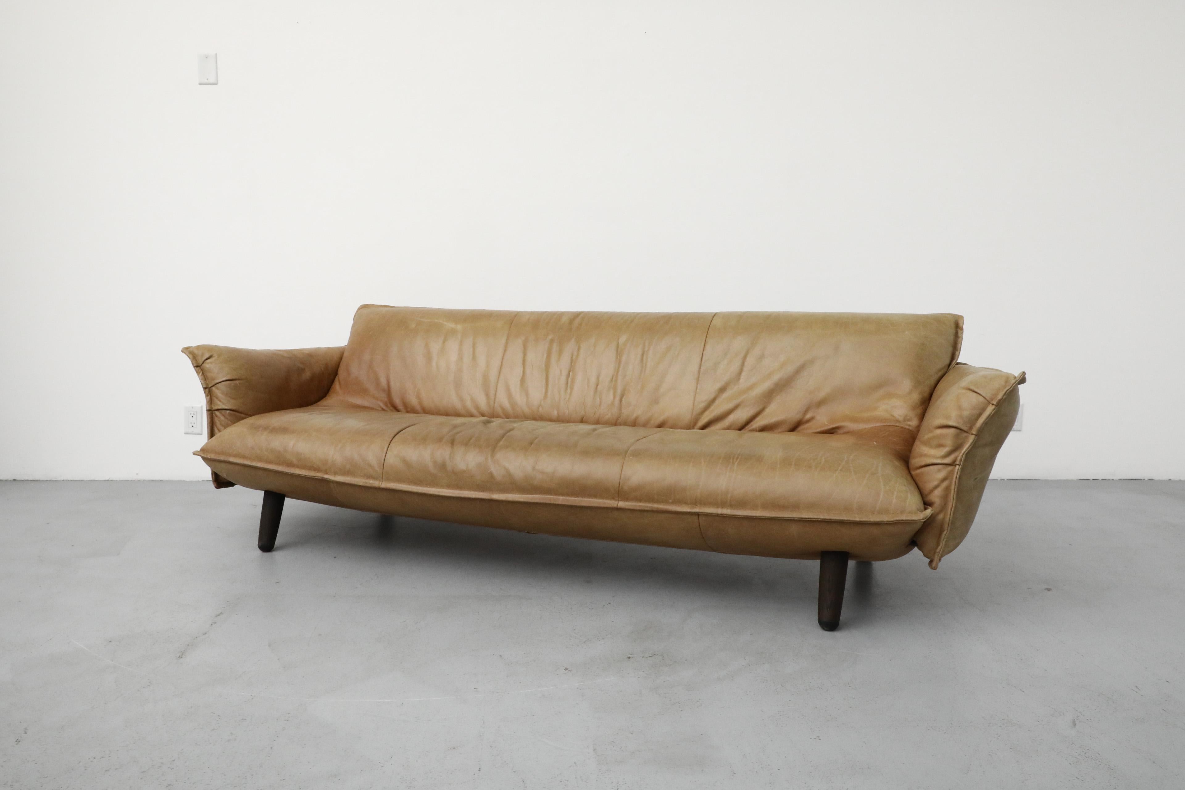 Mid-Century Modern 2016 Gerard Van Den Berg 'Swoon' Natural Leather Sofa for Label