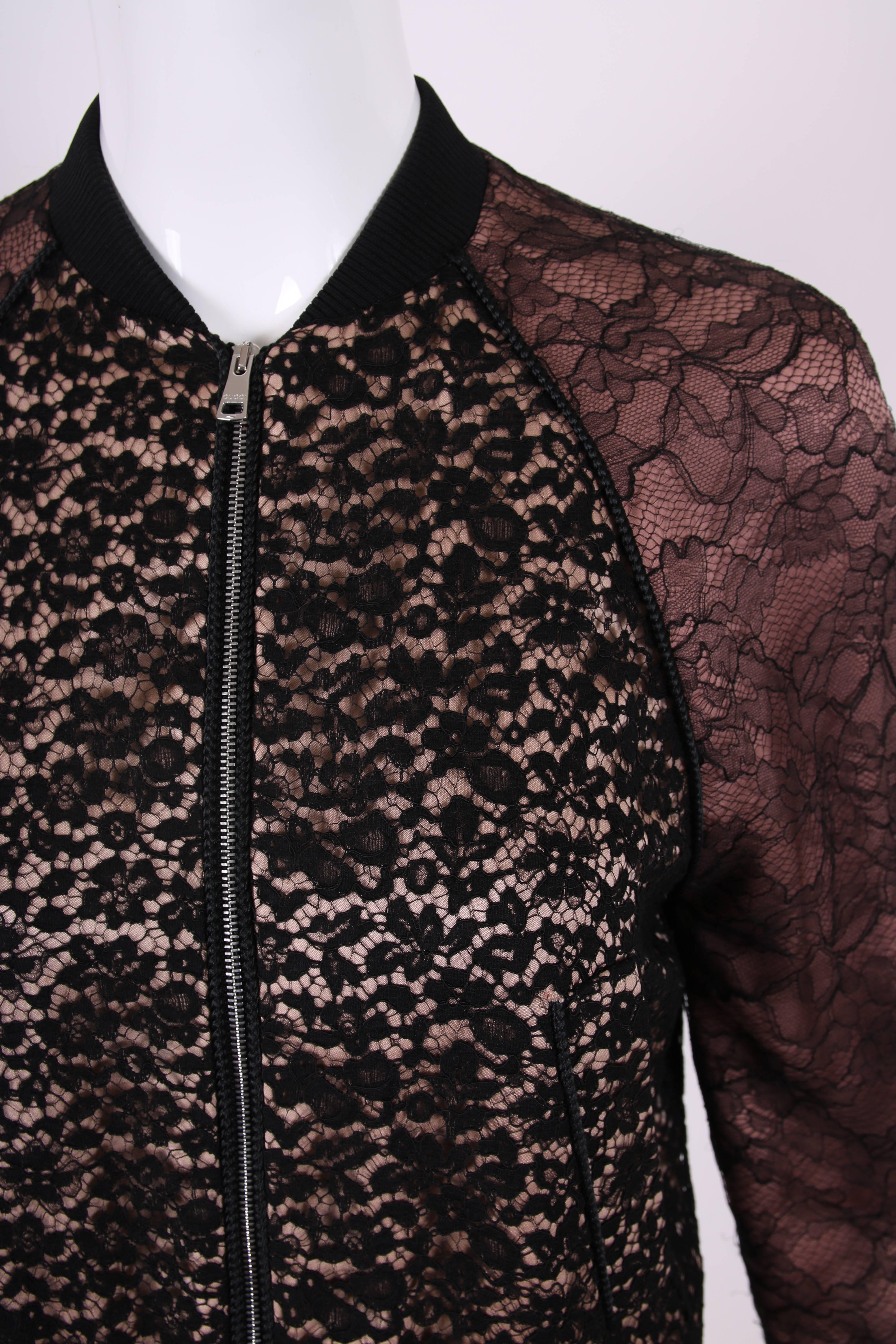 2016 Gucci Black & Dusty Rose Lace Bomber Jacket In Excellent Condition For Sale In Studio City, CA