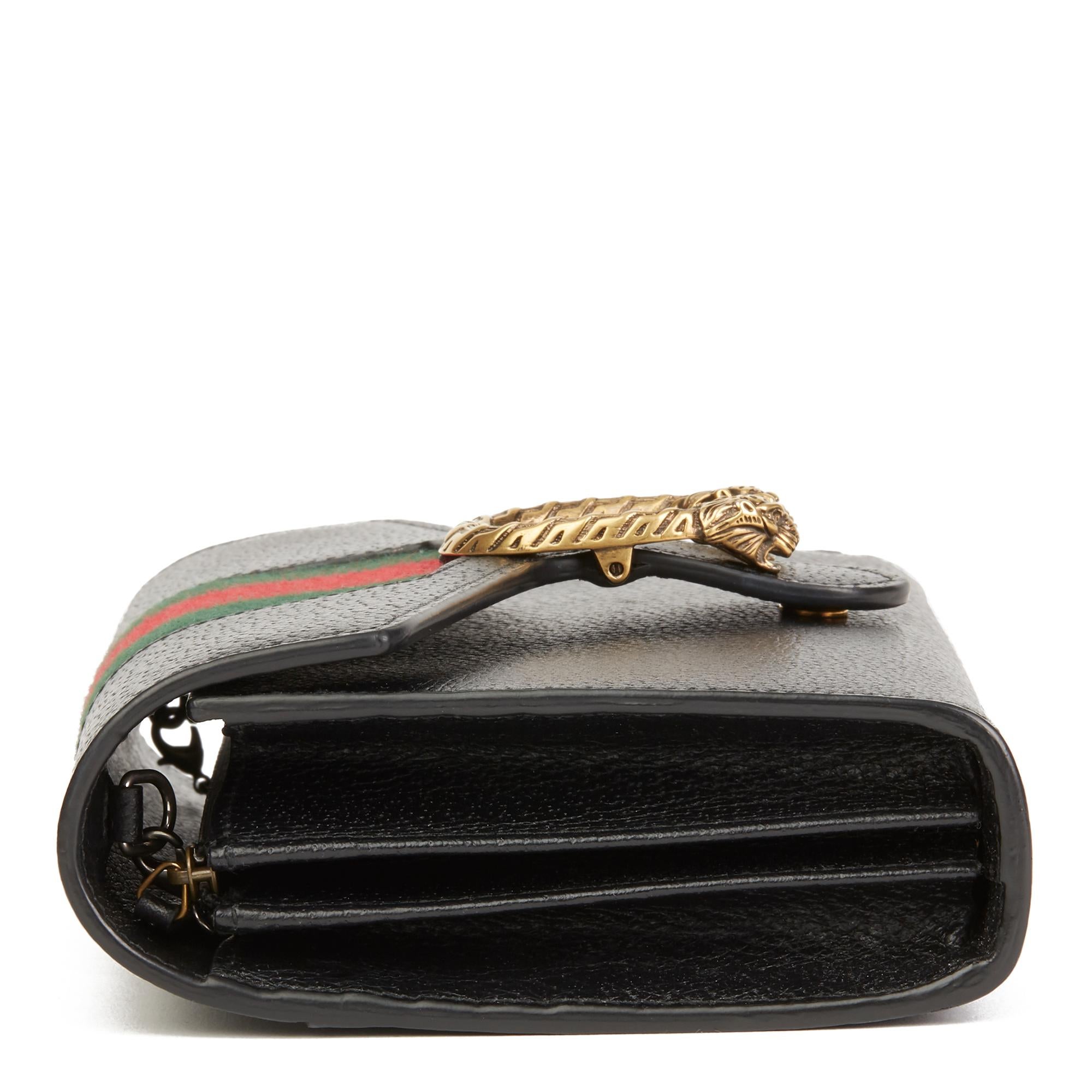 GUCCI
Black Calfskin Leather Web Mini Dionysus Wallet on Chain

 Reference: HB2799
Serial Number: 481377-0416
Age (Circa): 2016
Accompanied By: Gucci Dust Bag
Authenticity Details: Serial Stamp (Made in Italy)
Gender: Ladies
Type: Shoulder,