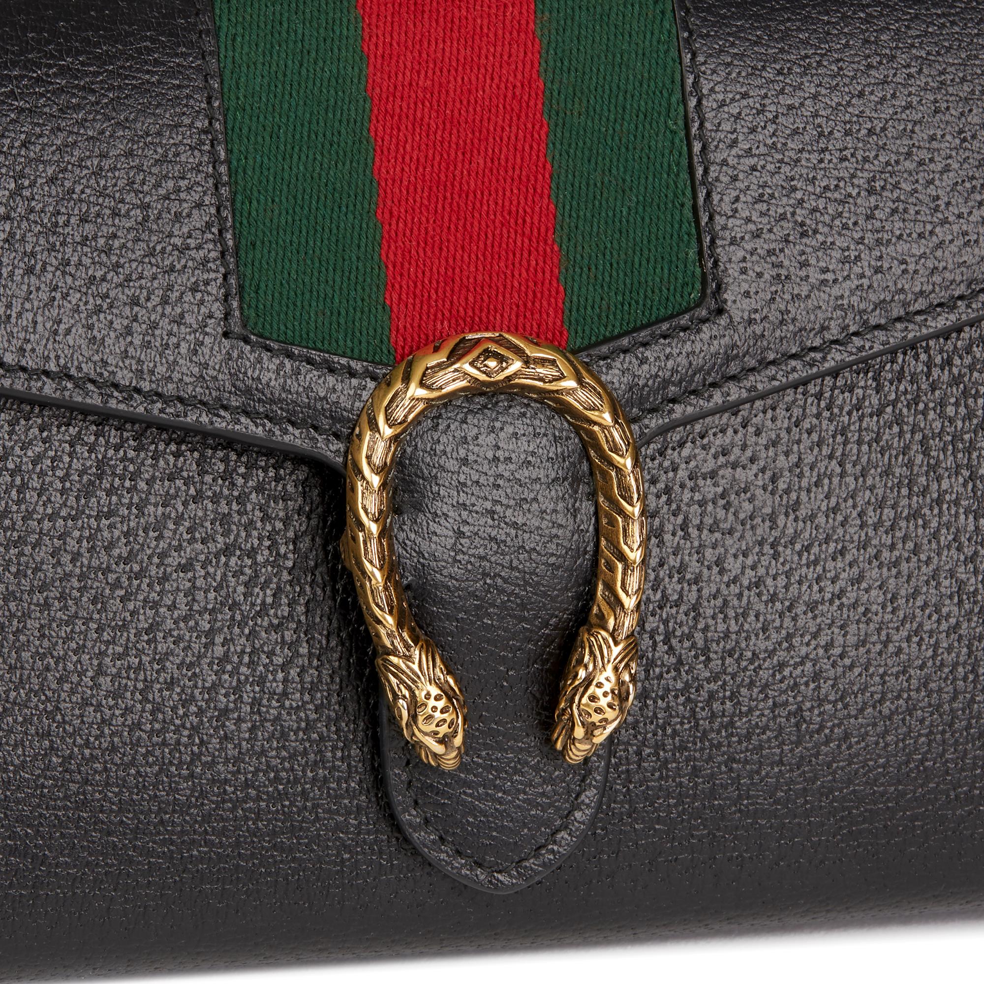 Women's 2016 Gucci Black Calfskin Leather Web Mini Dionysus Wallet on Chain