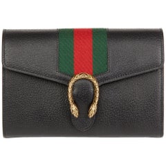 Used 2016 Gucci Black Calfskin Leather Web Mini Dionysus Wallet on Chain