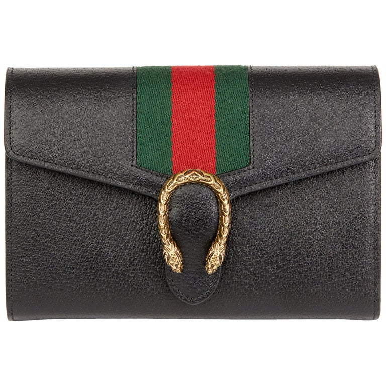 2016 Gucci Black Calfskin Leather Web Mini Dionysus Wallet on Chain at 1stdibs