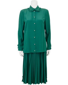 2016 Gucci Contemporary Kelly Green Silk Top and Skirt