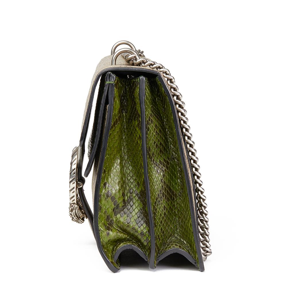 GUCCI
GG Supreme Coated Canvas & Green Python Leather Medium Dionysus

Reference: HB1530
Serial Number: 403348 525040
Age (Circa): 2016
Authenticity Details: Serial Stamp (Made in Italy)
Gender: Ladies
Type: Shoulder

Colour: Beige, Green
Hardware: