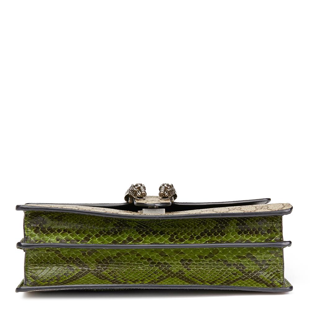 Women's 2016 Gucci GG Supreme Coated Canvas & Green Python Leather Medium Dionysus