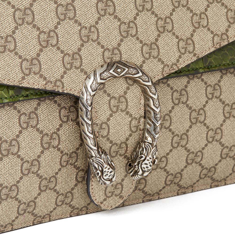 2016 Gucci GG Supreme Coated Canvas & Green Python Leather Medium Dionysus 1