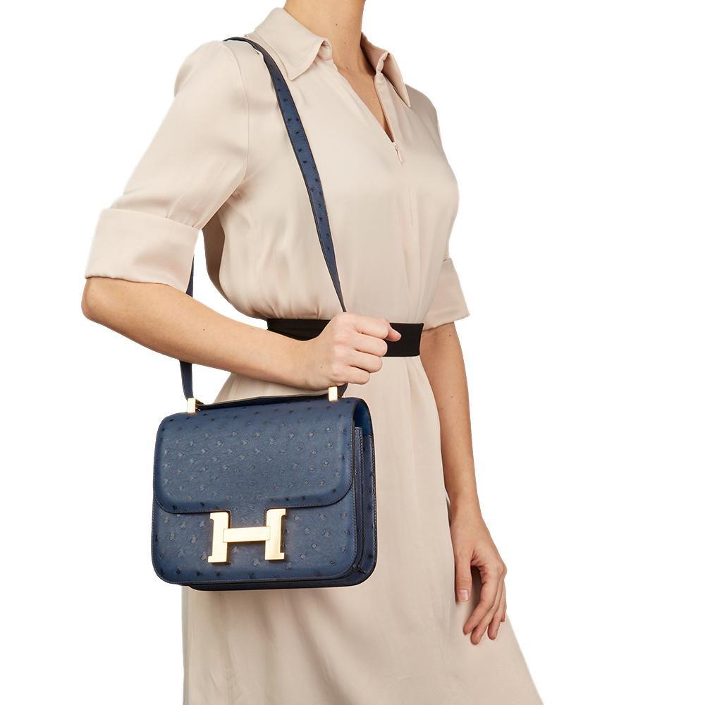 2016  Hermès Bleu de Malte Ostrich Leather Special Order Constance 24 12