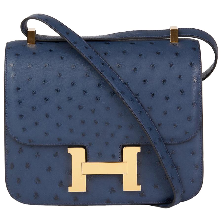 2016  Hermès Bleu de Malte Ostrich Leather Special Order Constance 24