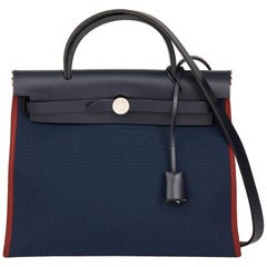 2016 Hermes Bleu Marine, Rouge H Toile Militaire & Vache Hunter Herbag Zip 31