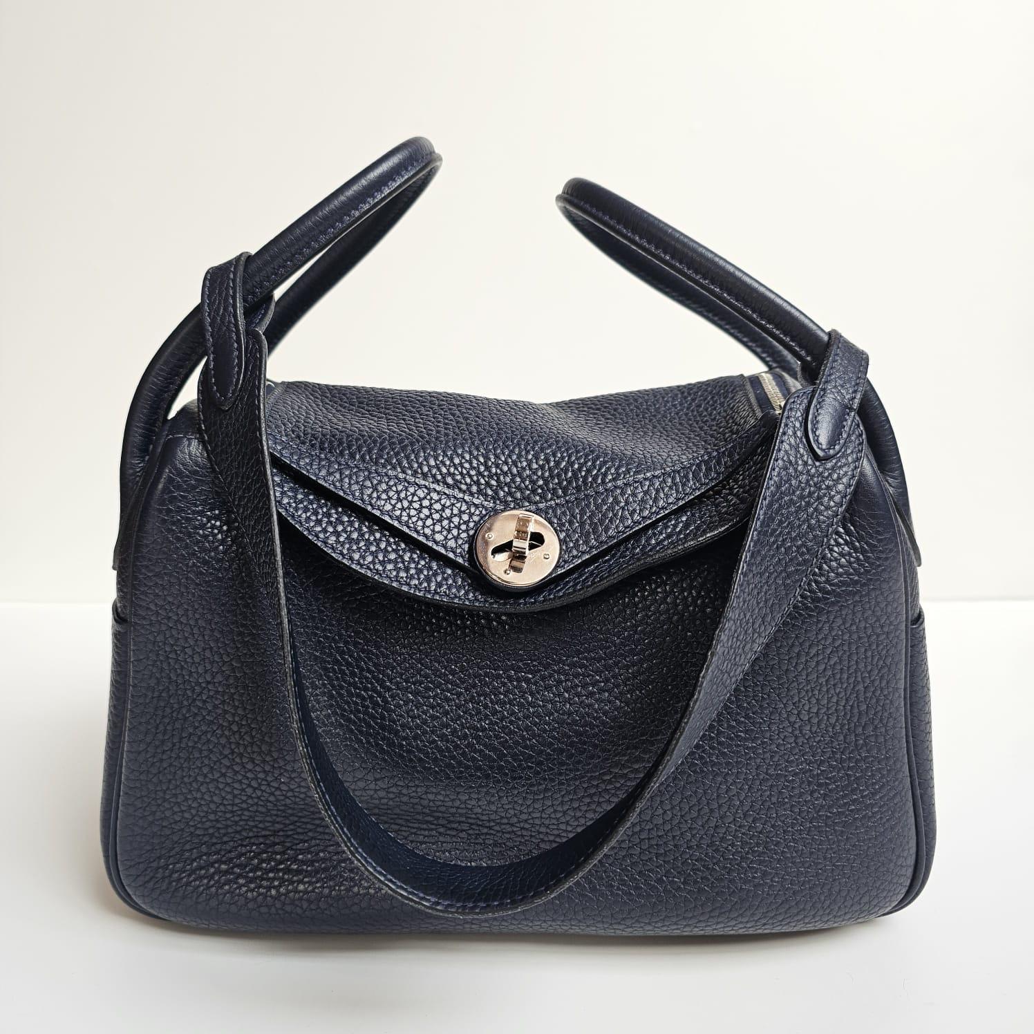 Black 2016 Hermes Bleu Nuit Lindy 26 Bag