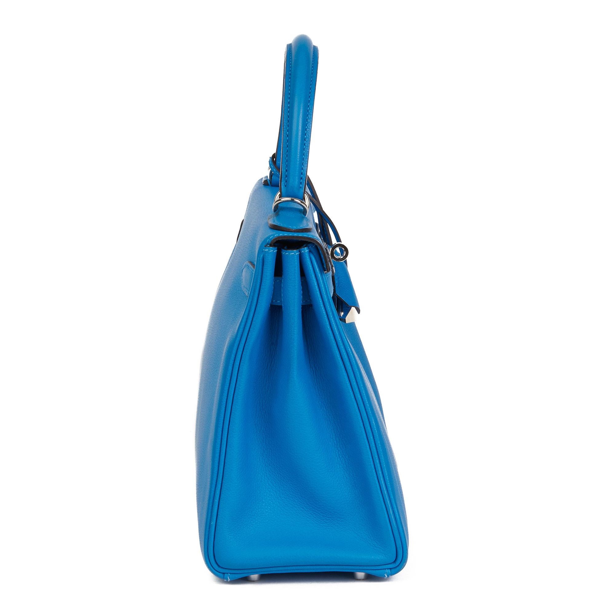 2016 Hermès Blau Hydra Evercolour Leder Kelly 28cm Retourne im Zustand „Hervorragend“ in Bishop's Stortford, Hertfordshire