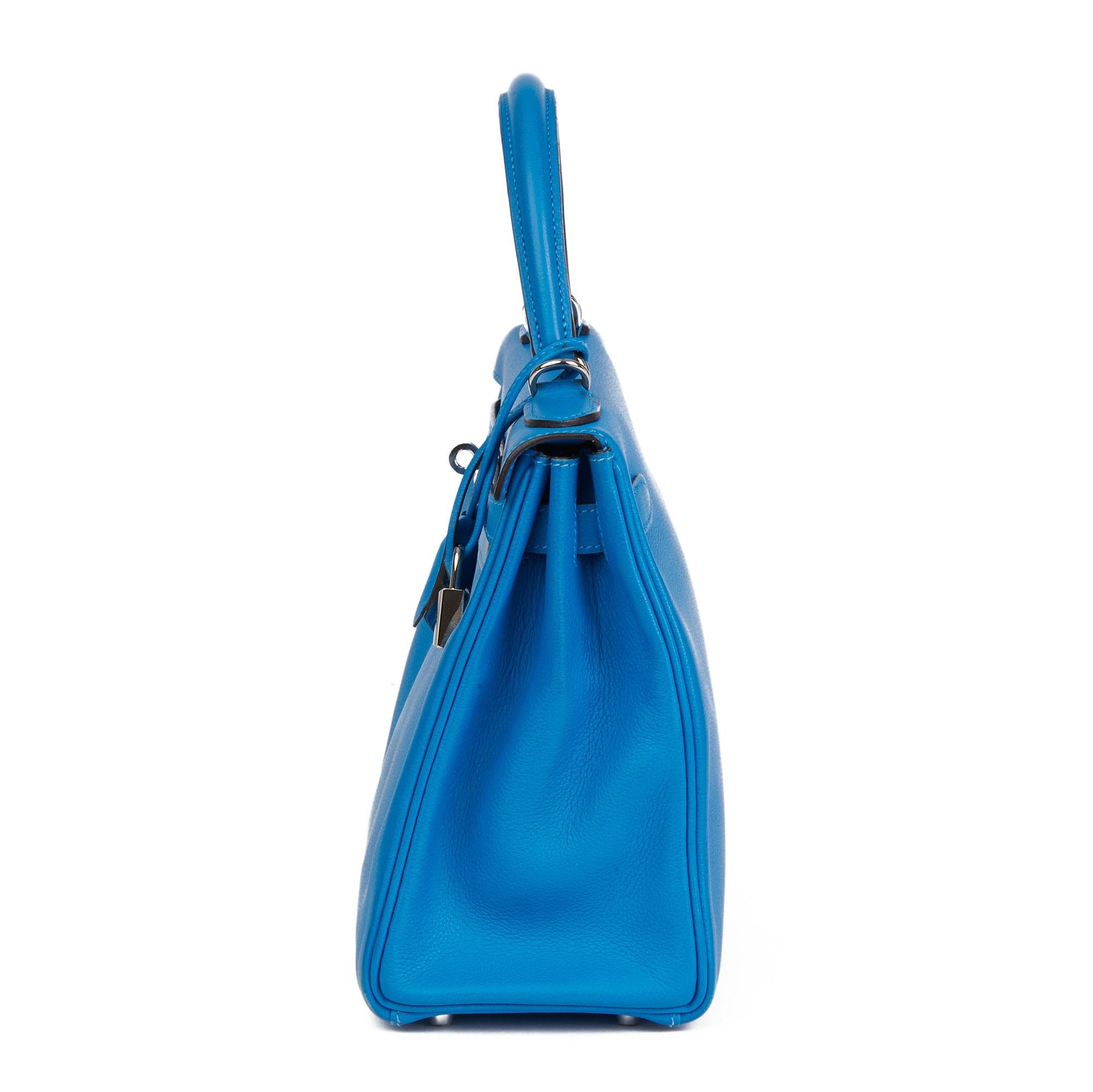 2016 Hermès Blau Hydra Evercolour Leder Kelly 28cm Retourne Damen