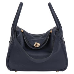 2016 Hermes Blue Nuit Clemence Leather Lindy 26cm