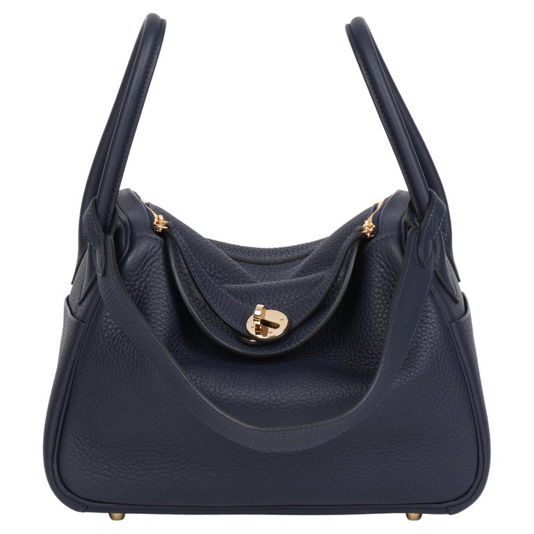 2016 Hermes Blue Nuit Clemence Leather Lindy 26cm at 1stDibs
