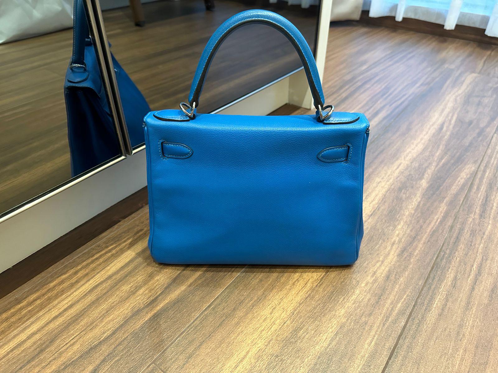 2016 Hermes Blue Zanzibar Evercolor Kelly 28 Bag For Sale 11