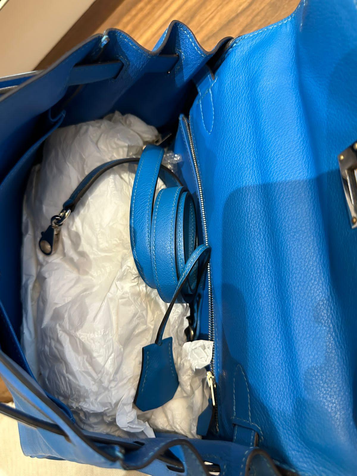 2016 Hermes Blue Zanzibar Evercolor Kelly 28 Bag For Sale 5