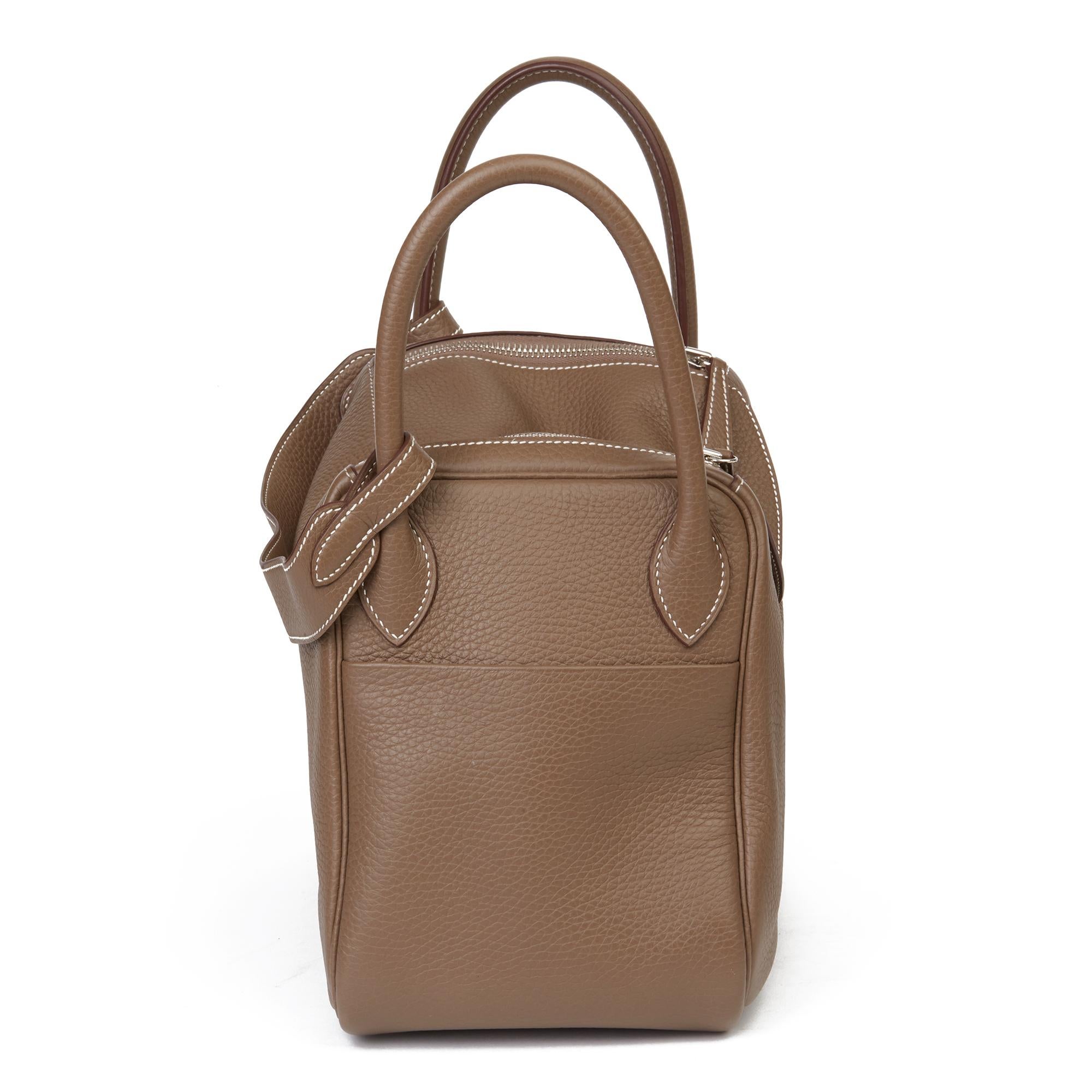 Brown 2016 Hermès Etoupe Clemence Leather Lindy 30cm