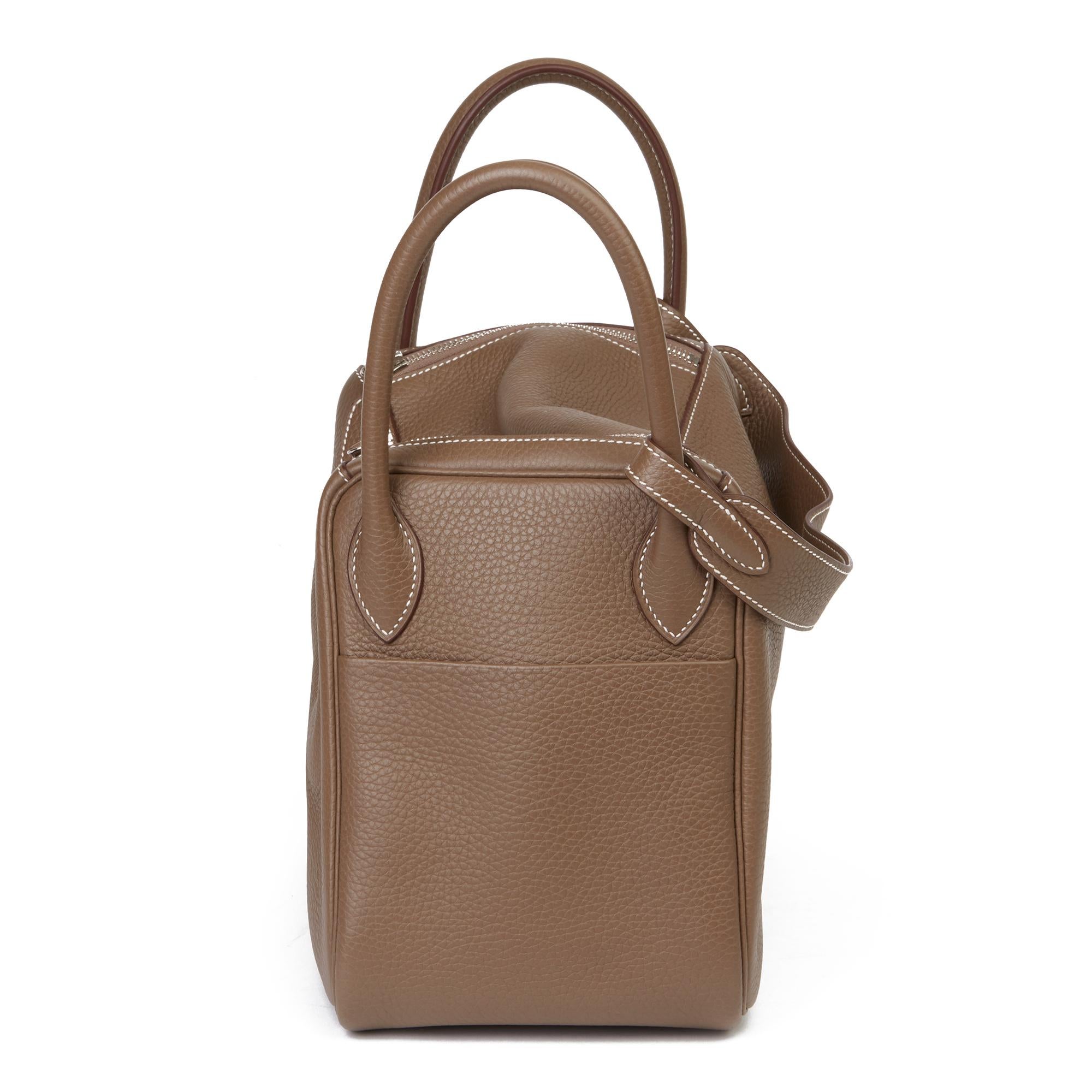 2016 Hermès Etoupe Clemence Leather Lindy 30cm In Excellent Condition In Bishop's Stortford, Hertfordshire