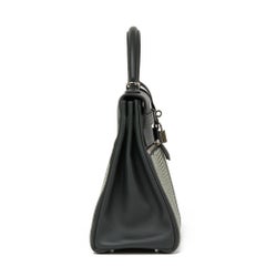 2016 Hermès Vert Fonce Swift & Vert Anglais Ecru Canvas Riga Kelly 35cm Lakis