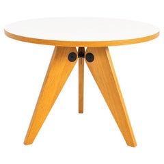 2016 Jean Prouvé Vitra Guéridon Round Dining Table, Oak & White Laminate Top