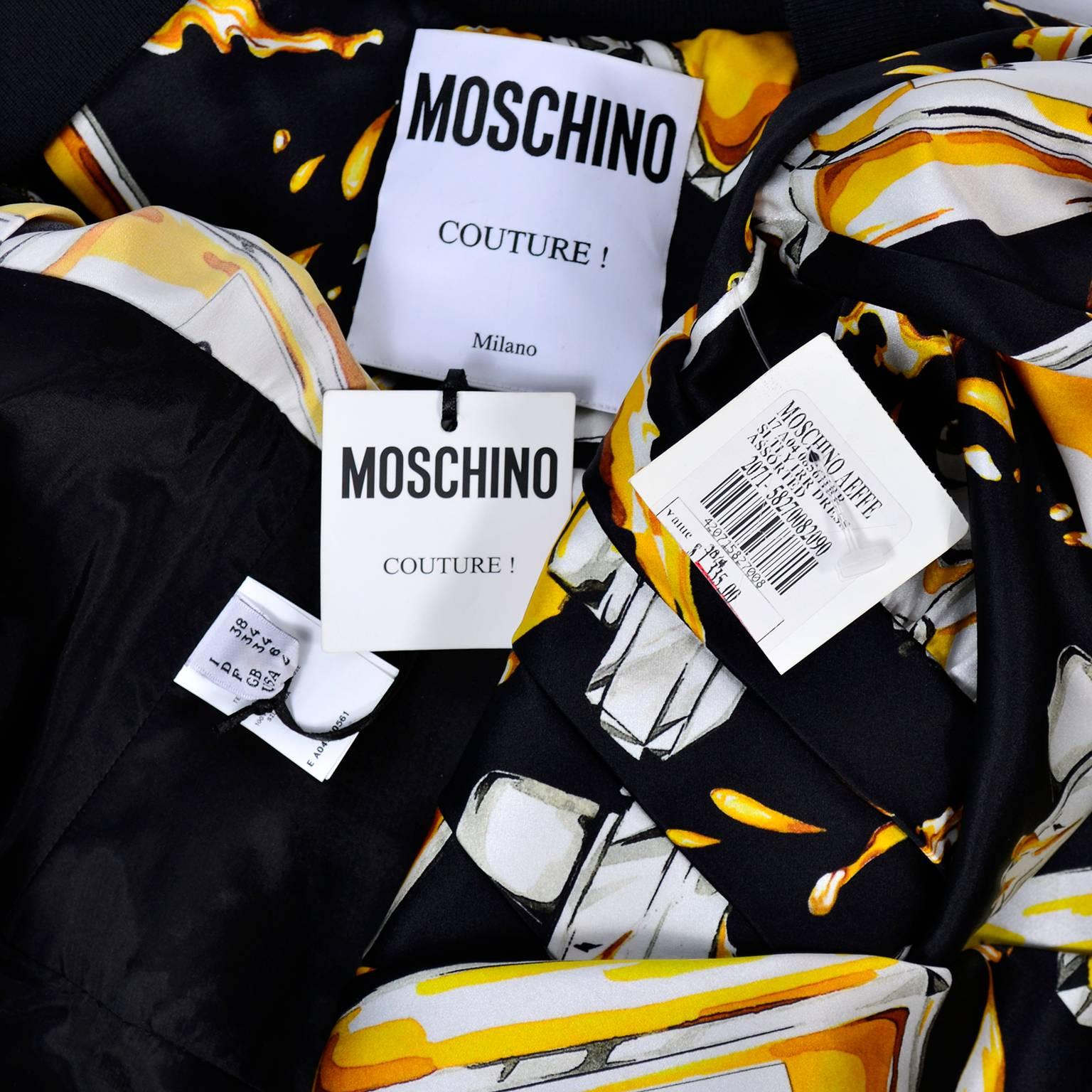 2016 Moschino Couture Spilled Perfume Bottle Print Dress New with Tags For Sale 1