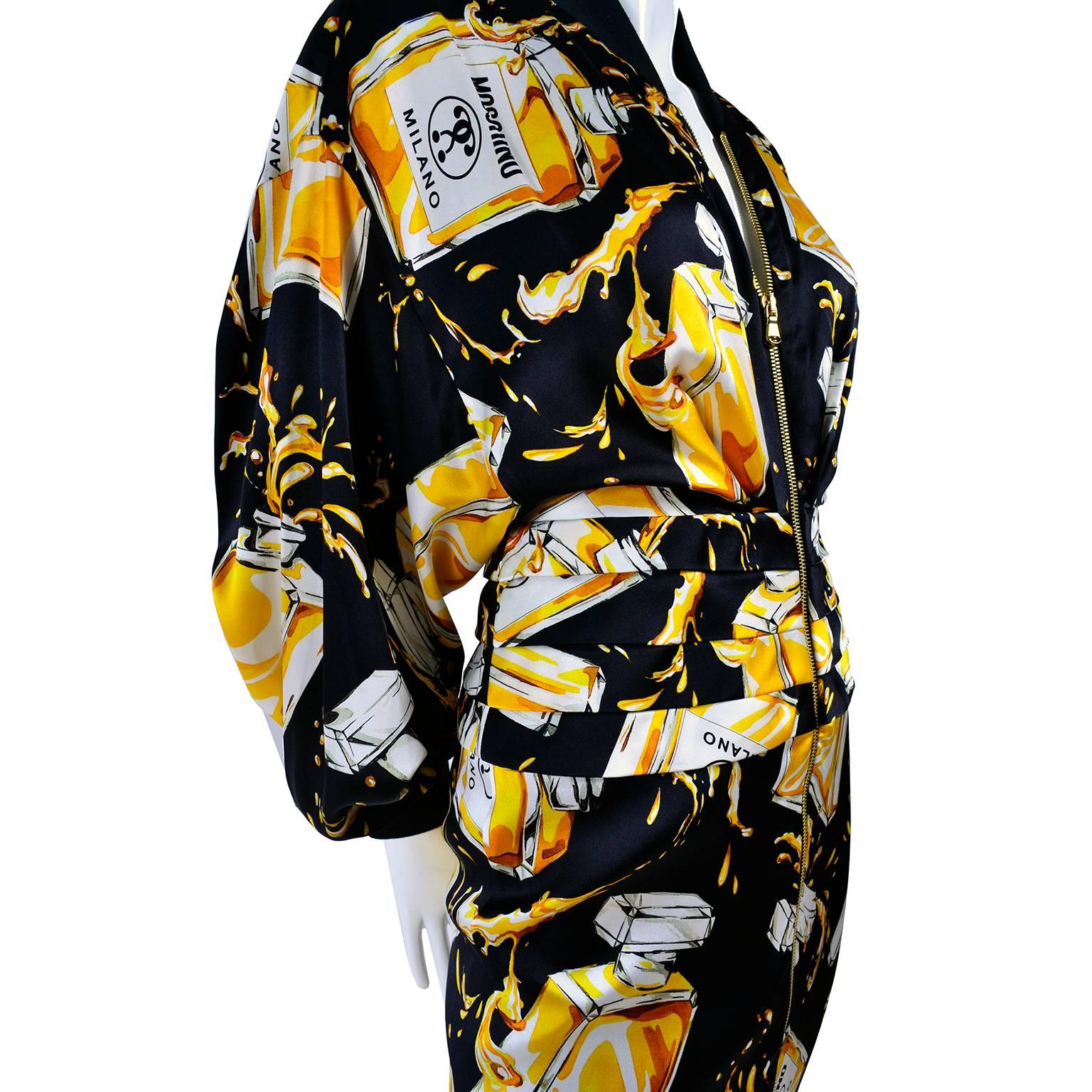Women's 2016 Moschino Couture Spilled Perfume Bottle Print Dress New with Tags For Sale