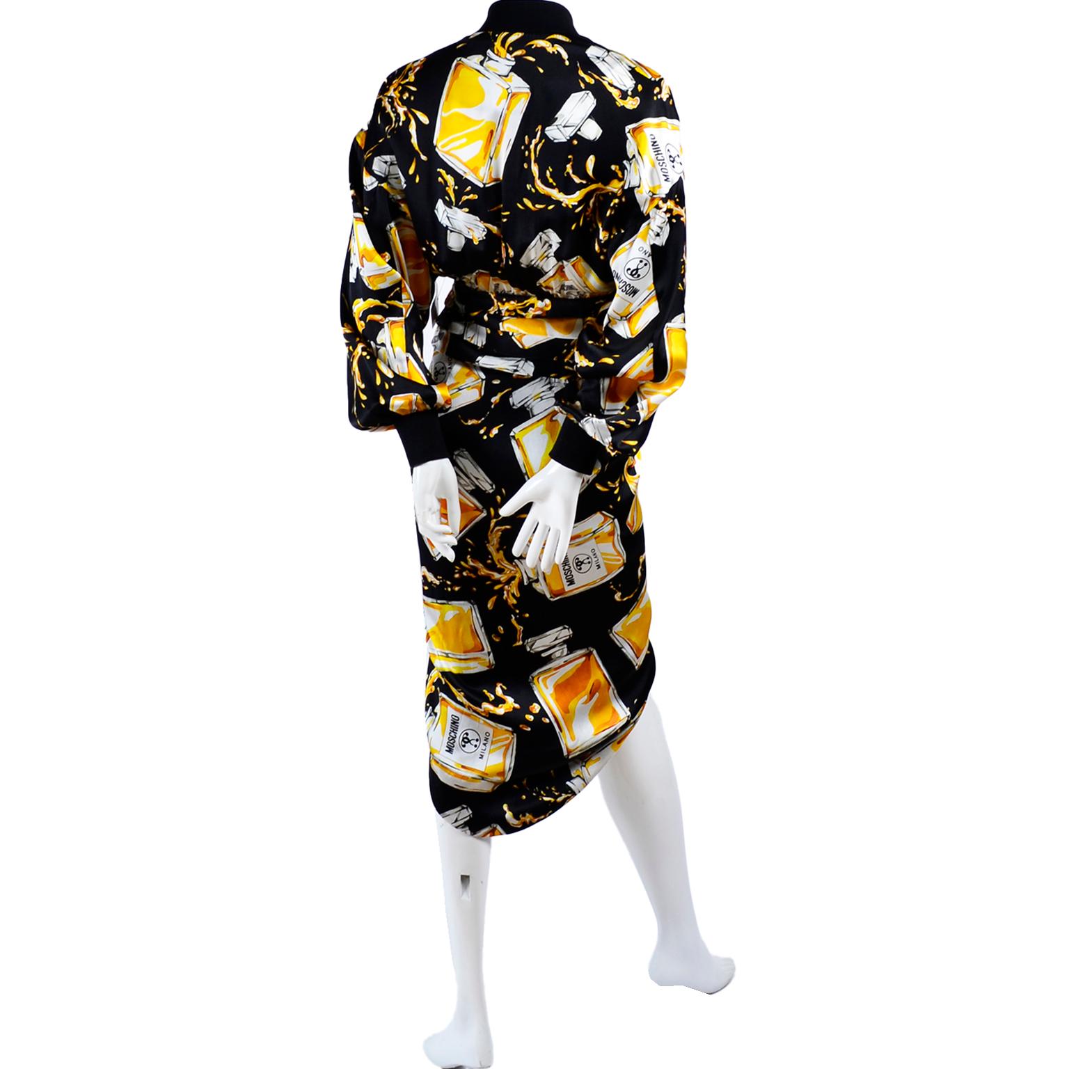 Black 2016 Moschino Couture Spilled Perfume Bottle Print Dress New with Tags For Sale