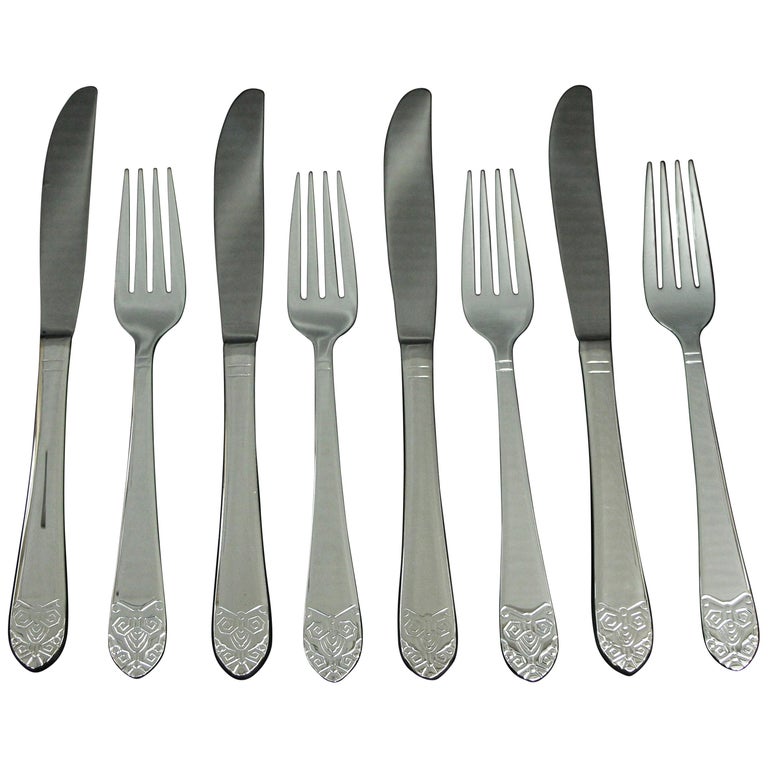 2016 NYC Waldorf Astoria Hotel 8 Piece Set of New Art Deco Dinner Knives & Forks For Sale