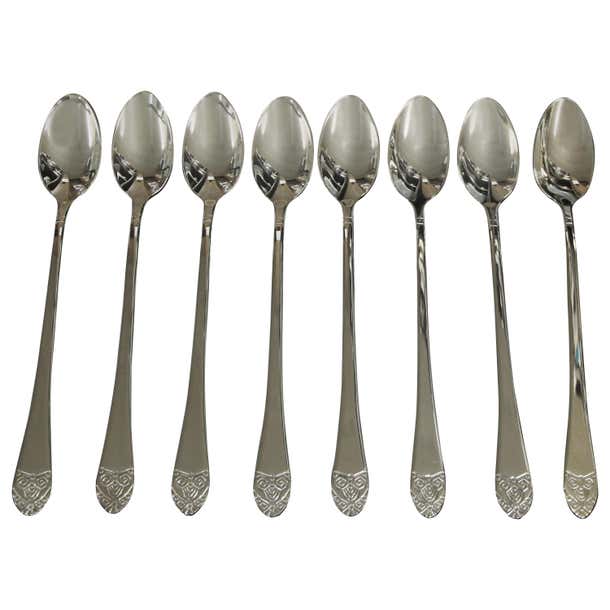 R Tea Spoon Waldorf Astoria Hotel New Art Deco Iced Tea Spoon Set at 1stDibs