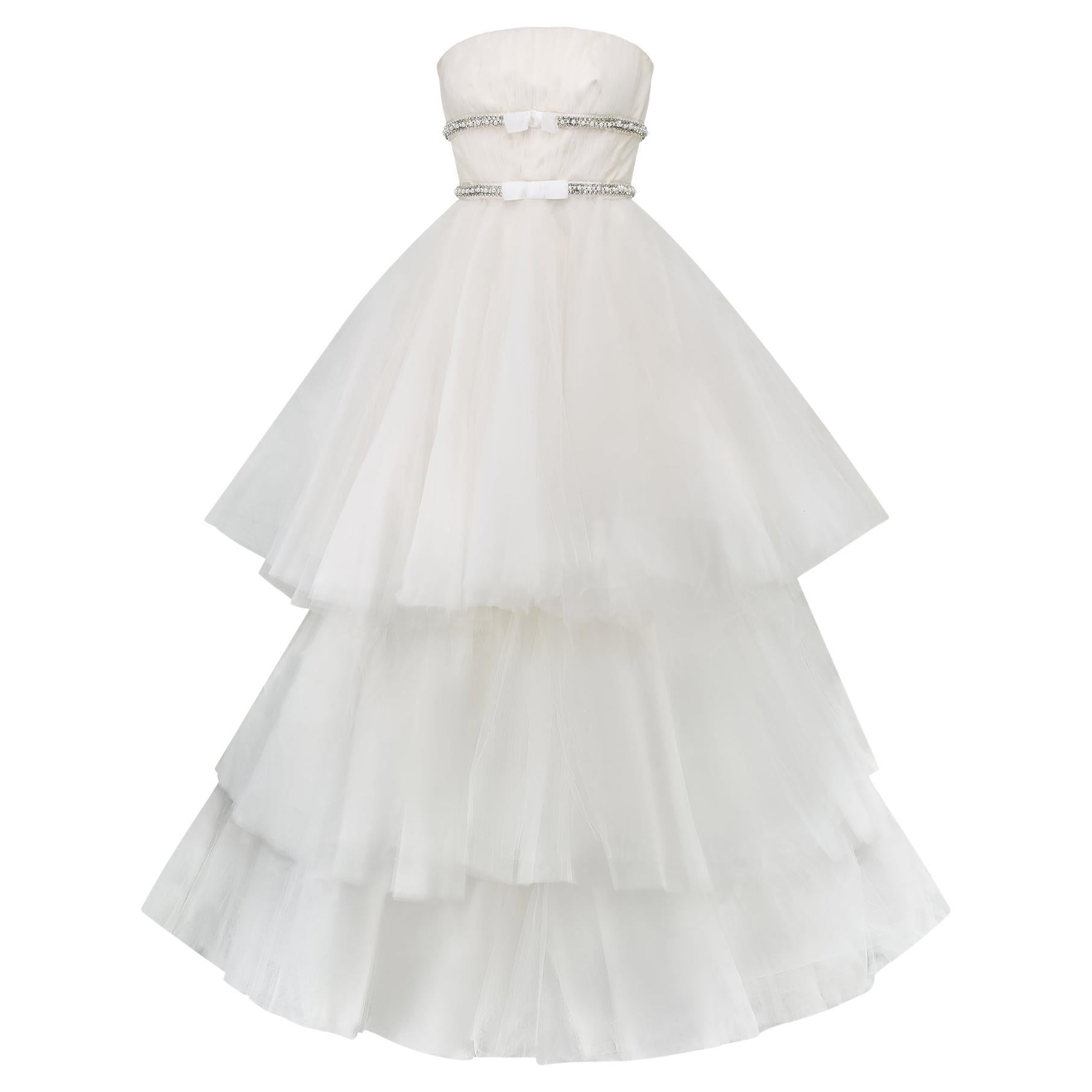 2016 Oscar De La Renta Runway 2-Looks-in-1 Three Tier Tulle Wedding Dress For Sale