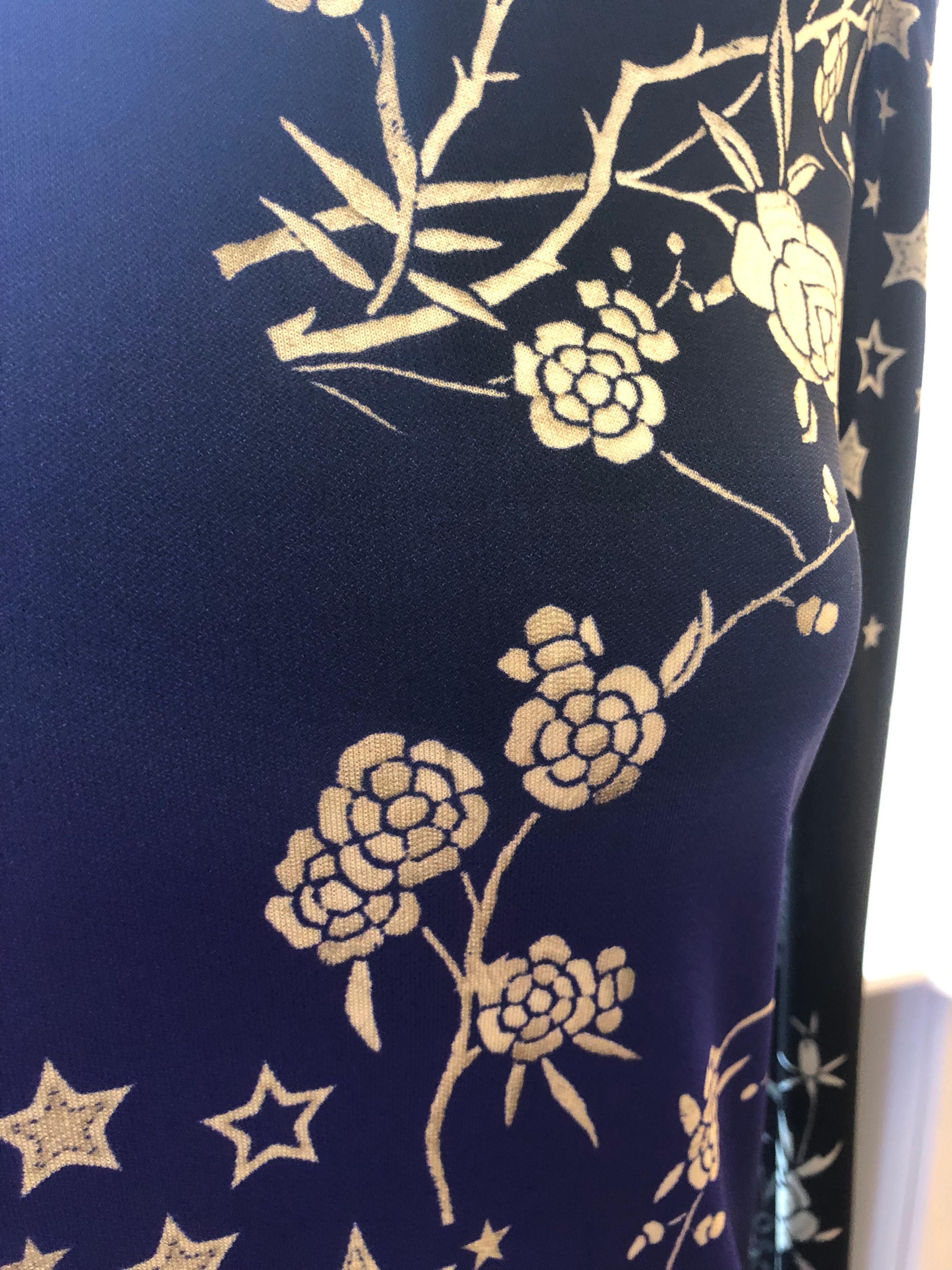 Black 2016 Roberto Cavalli Floral and Star Printed Jersey Dress (42 Itl)
