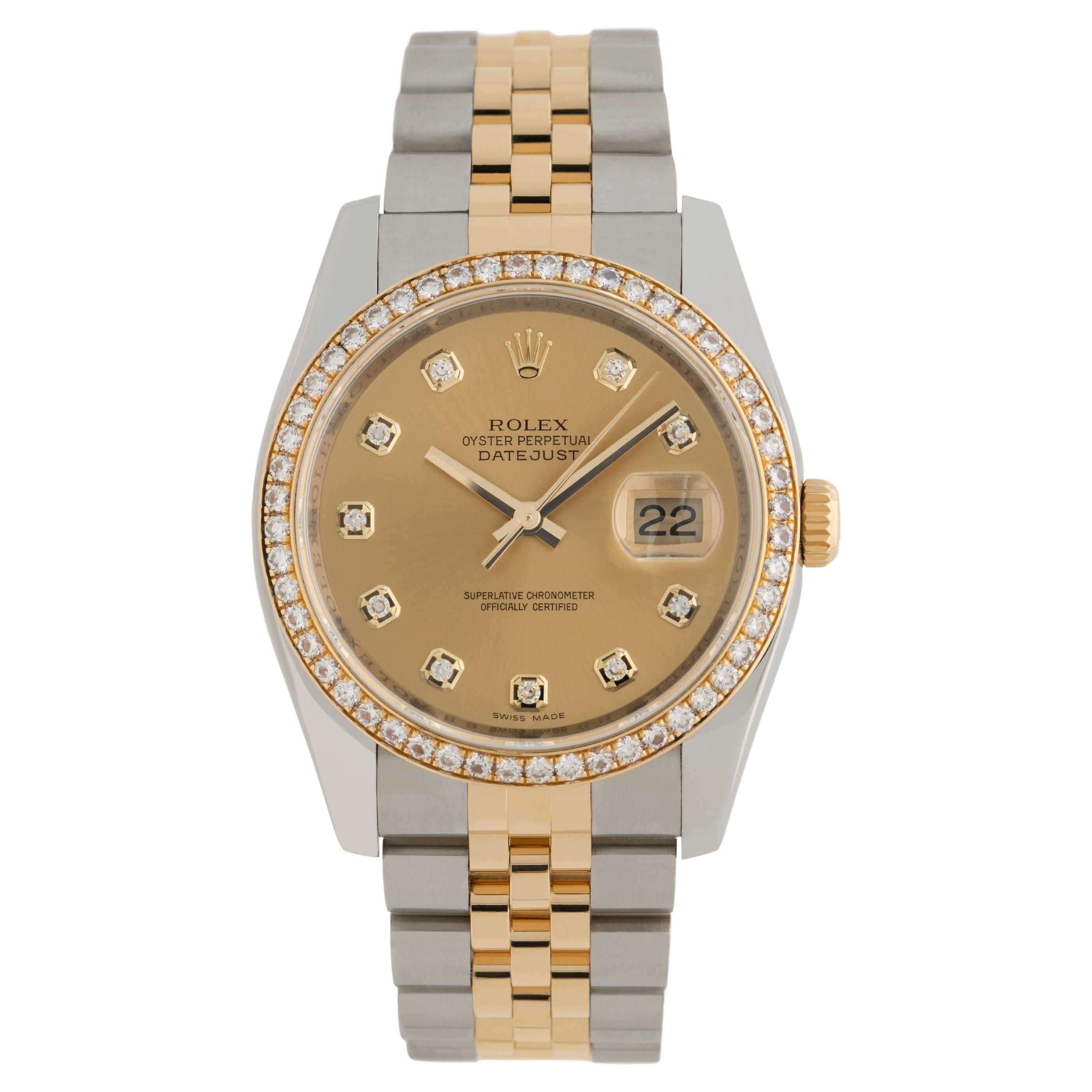 2014 Rolex DateJust Stainless Steel 18K Gold and Diamonds Model 116243 Papers For Sale