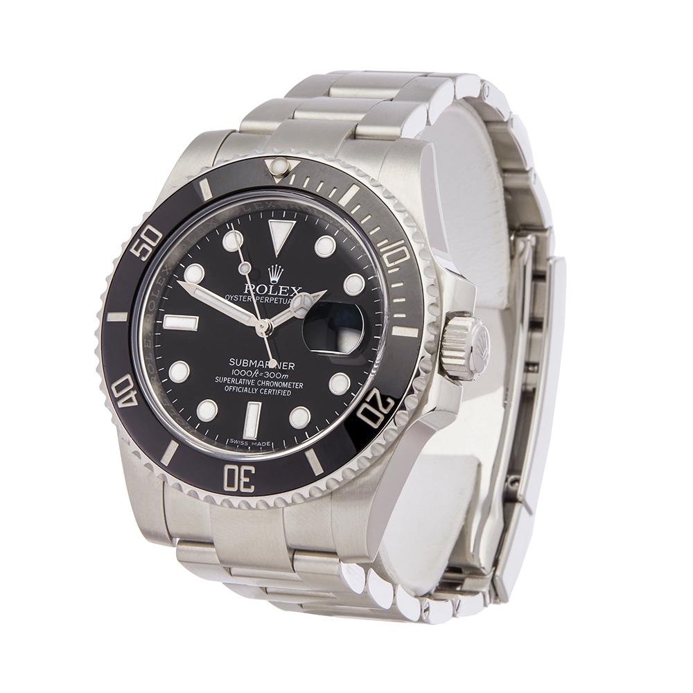 Contemporary 2016 Rolex Submariner Stainless Steel 116610LN Wristwatch
 *
 *Complete with: Box & Guarantee dated 30th April 2016
 *Case Size: 40mm
 *Strap: Stainless Steel Oyster
 *Age: 2016
 *Strap length: Adjustable up to 20cm. Please note we can