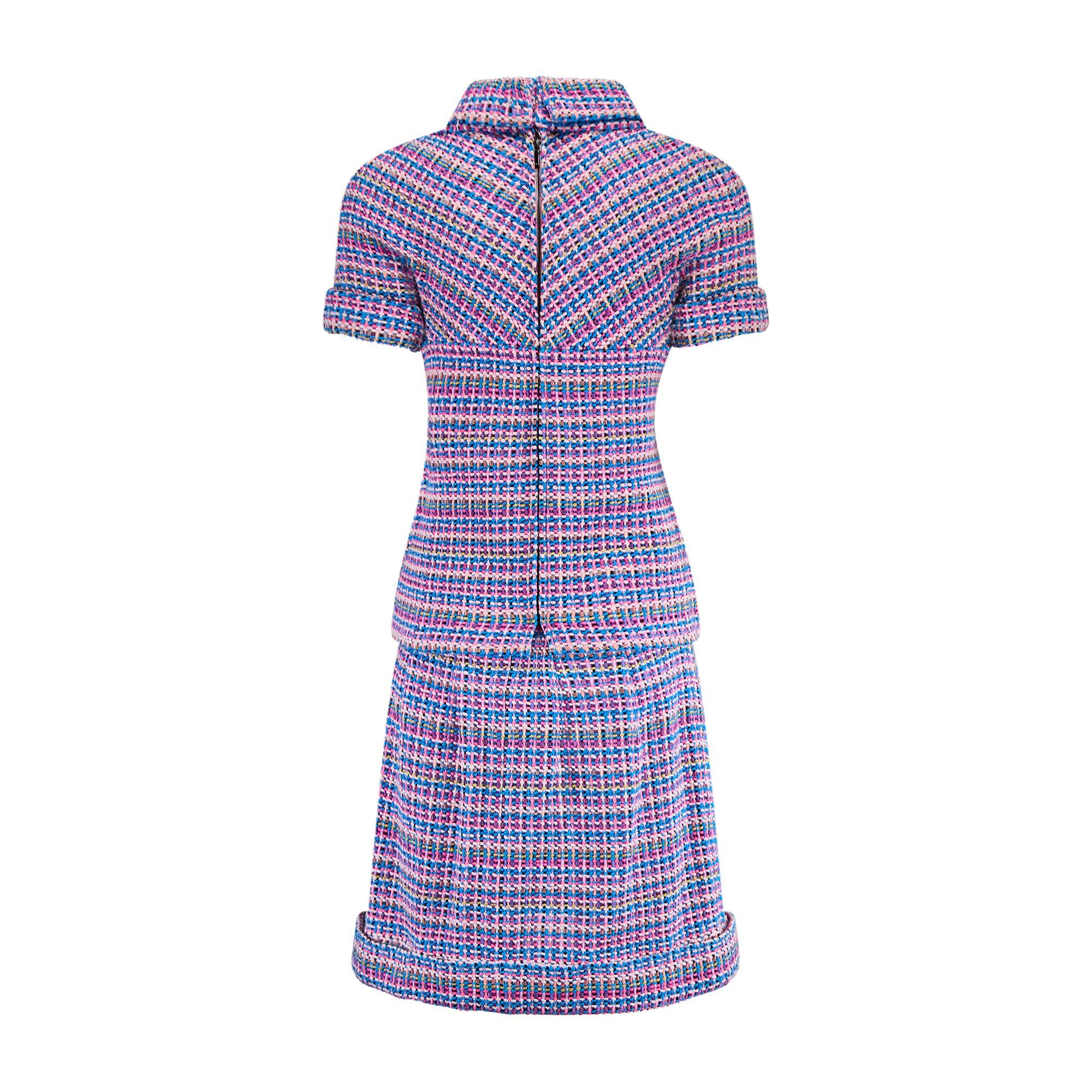 Purple 2016 Runway Documented Chanel Multicoloured Tweed Top and Skirt Suit For Sale