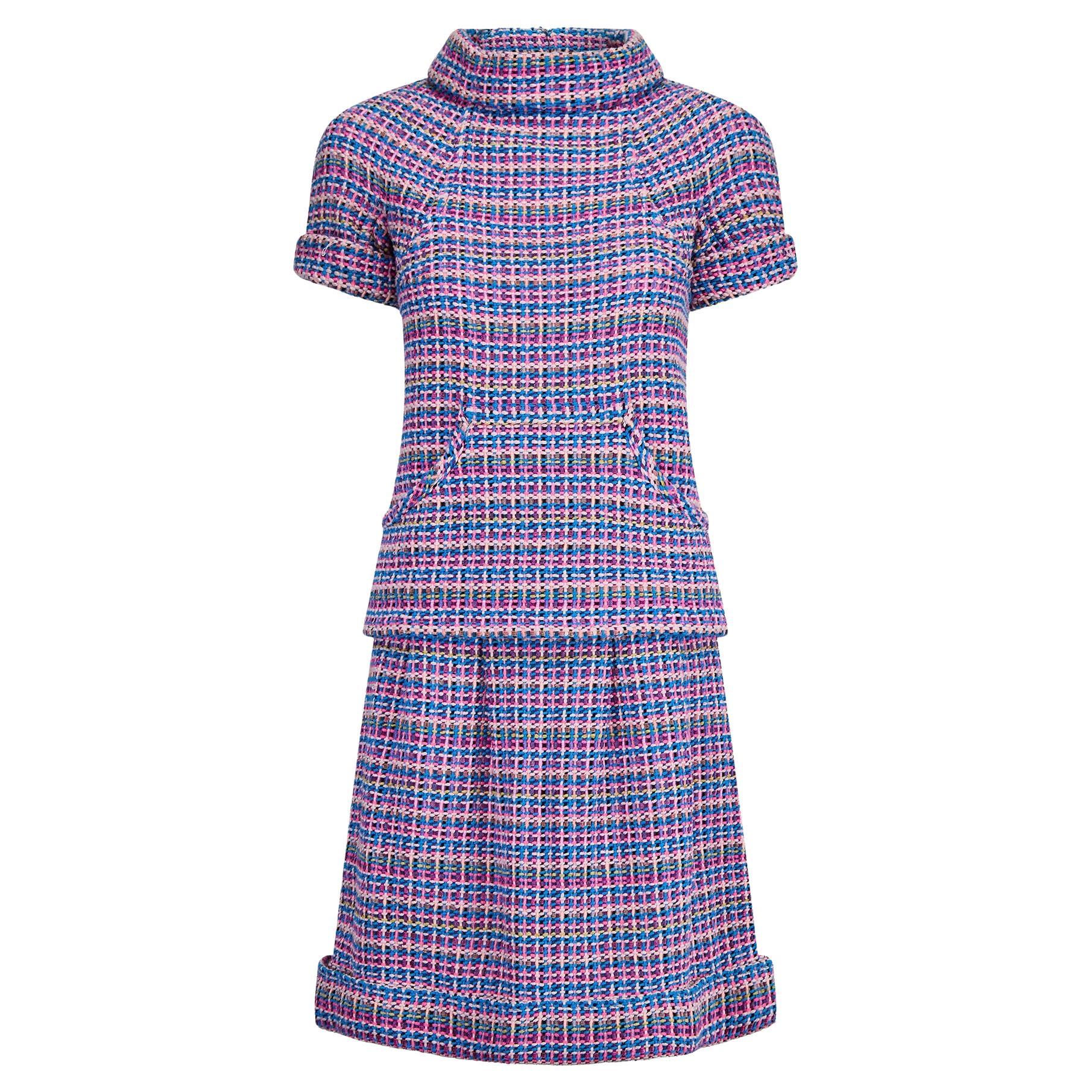 2016 Runway Documented Chanel Multicoloured Tweed Top and Skirt Suit For Sale