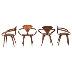 2016 Set of Four Norman Cherner Dining Arm Chairs in Walnut