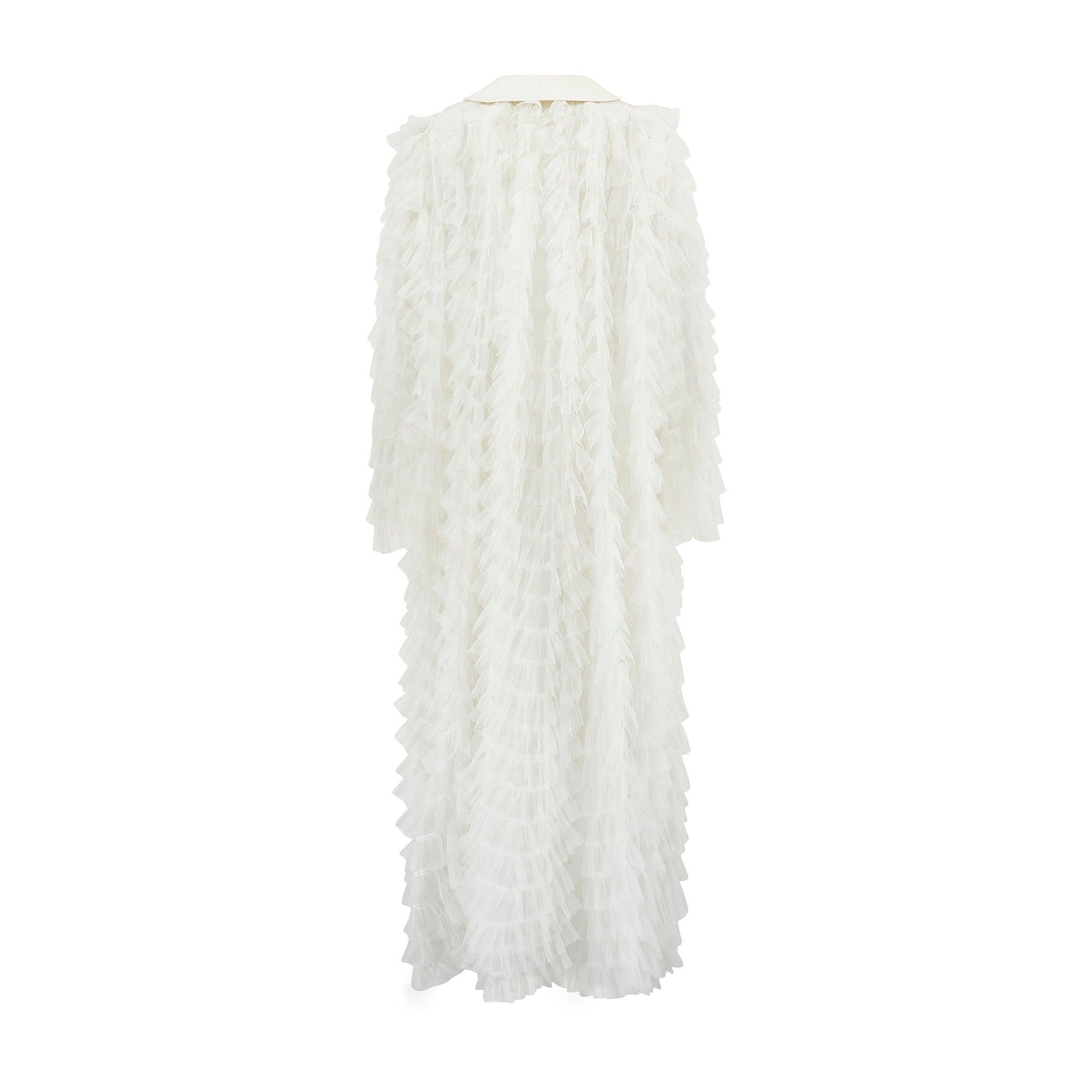 Gray 2017 Alessandra Rich Documented White Ruffle Tulle Long Jacket For Sale