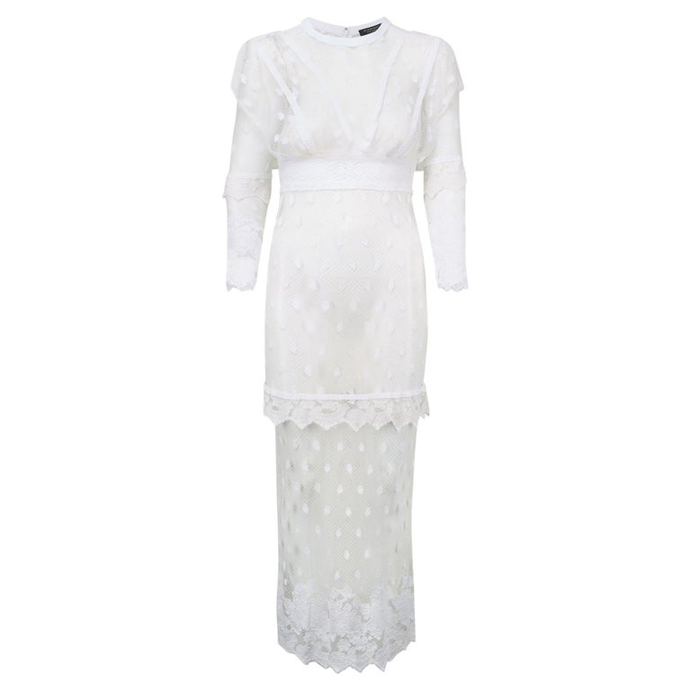 chinese dress ladies Burberry Prorsum Floral Macrame Lace Mini Dress with Bow Cream Size 36 –  Celebrity Owned main image 1